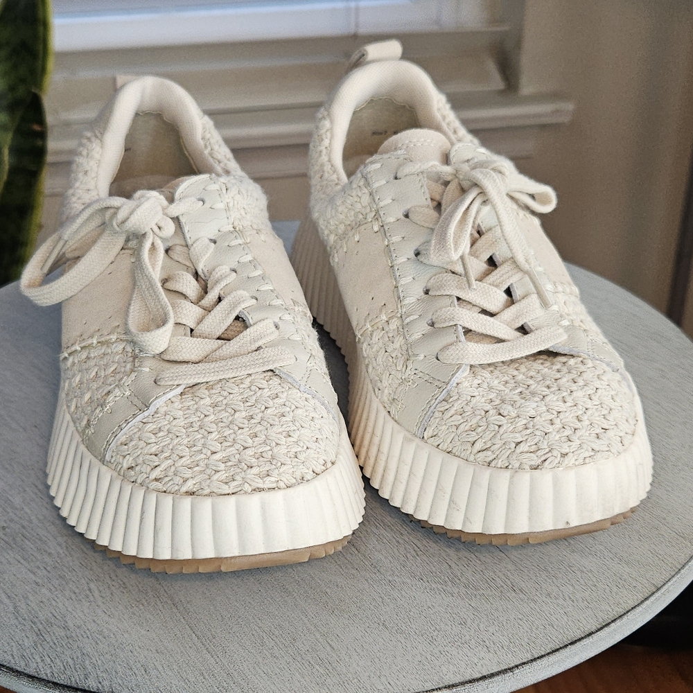 Dolce Vita Knit Cream Lace-Up Sneakers